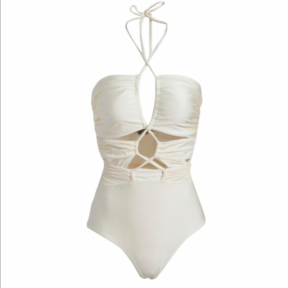 PatBO Cream Halter One Piece Swimsuit - Picture 5 of 7